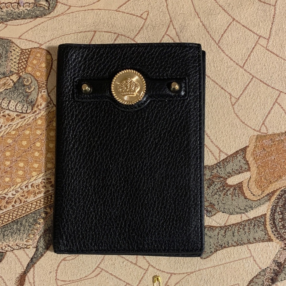 Juicy Couture Passport Holder Case Black Leather with Gold Tone Accents